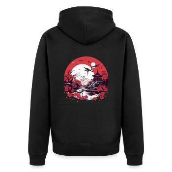 Japanische Folklore - Unisex Premium Bio Zip Hoodie - Schwarz - Hinten - Nico (187cm)