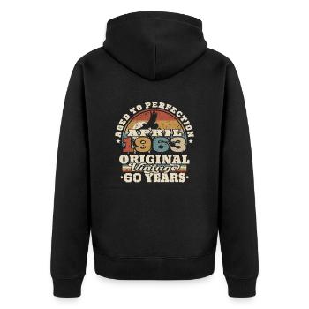 April 1963 - 60 years old - 60th birthday - Unisex Premium Organic Zip Hoodie - black - Back - Nico (187cm)