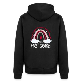 Hello First Grade Gift - Unisex Premium Organic Zip Hoodie - black - Back - Nico (187cm)