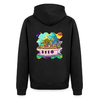 Nahrungswald auf einem Raumschiff mit pflanzlicher Energie - Unisex Premium Bio Zip Hoodie - Schwarz - Hinten - Nico (187cm)