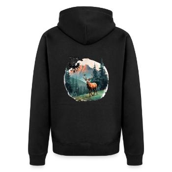 Tiroler Adler & Hirsch dem Land Tirol die Treue - Unisex Premium Bio Zip Hoodie - Schwarz - Hinten - Nico (187cm)