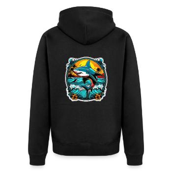 requin et coucher de soleil - Veste à capuche bio Premium Unisexe - noir - Dos - Nico (187cm)