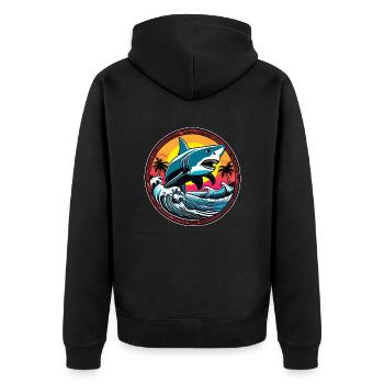 Hai - Unisex Premium Bio Zip Hoodie - Schwarz - Hinten - Nico (187cm)