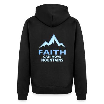 Berge Spruch Faith can move Mountains - Unisex Premium Bio Zip Hoodie - Schwarz - Hinten - Nico (187cm)