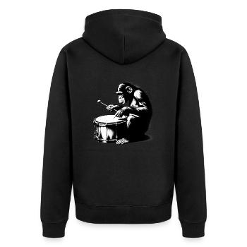 Drummer im Affen Orchester StreetArt Banksy Style - Unisex Premium Bio Zip Hoodie - Schwarz - Hinten - Nico (187cm)