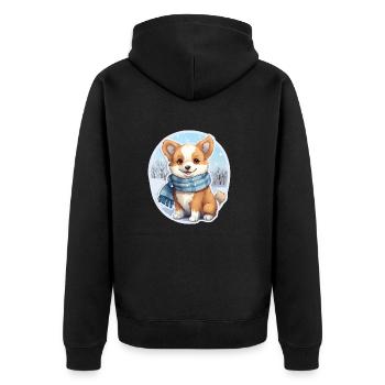 Welsh Corgi avec écharpe - Veste à capuche bio Premium Unisexe - noir - Dos - Nico (187cm)
