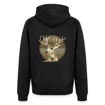Hirsch - Unisex Premium Bio Zip Hoodie - Schwarz - Hinten - Nico (187cm)