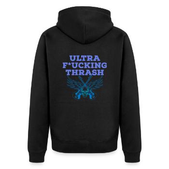 Ultra Fucking Thrash bleu - Veste à capuche bio Premium Unisexe - noir - Dos - Nico (187cm)