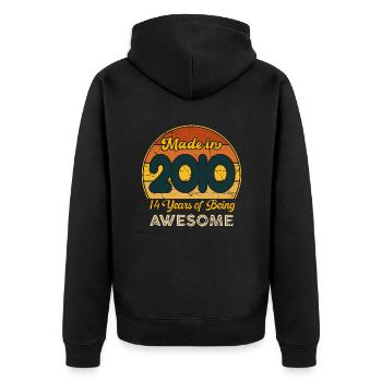 Geboren im Jahr 2010 – Vintage 2010 Geburtstag Retro - Unisex Premium Bio Zip Hoodie - Schwarz - Hinten - Nico (187cm)