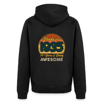 Born in 1935 - Vintage 1935 Retro Anniversary - Unisex Premium Organic Zip Hoodie - black - Back - Nico (187cm)