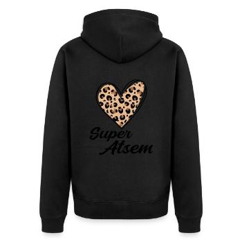 Super atsem - Unisex Premium Bio Zip Hoodie - Schwarz - Hinten - Nico (187cm)