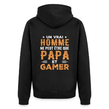 Ein echter Mann ist nur ein Vater und Gamer - Unisex Premium Bio Zip Hoodie - Schwarz - Hinten - Nico (187cm)