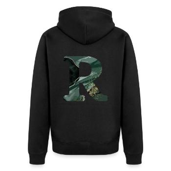 Lettre r marbré vert - Veste à capuche bio Premium Unisexe - noir - Dos - Nico (187cm)