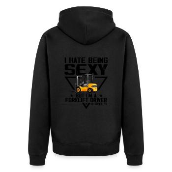 I Hate Being Sexy But I'm A Forklift Driver - Unisex Premium Organic Zip Hoodie - black - Back - Nico (187cm)