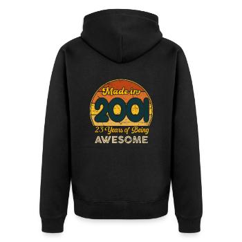 Jahrgang 2001 - Jahrgang 2001 Retro Geburtstag - Unisex Premium Bio Zip Hoodie - Schwarz - Hinten - Nico (187cm)