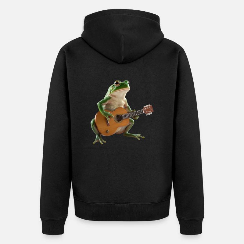 Frog Toad Muzyk Gitara - Ekologiczna rozpinana bluza z kapturem Premium unisex - czarny
