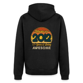 Jahrgang 2012 - Jahrgang 2012 Retro Geburtstag - Unisex Premium Bio Zip Hoodie - Schwarz - Hinten - Nico (187cm)