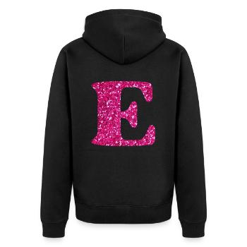 Buchstabe e rosa Glitzer - Unisex Premium Bio Zip Hoodie - Schwarz - Hinten - Nico (187cm)