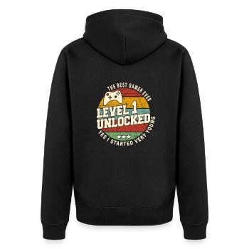 Original 2023 1st Anniversary Retro Gift - Unisex Premium Organic Zip Hoodie - black - Back - Nico (187cm)