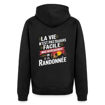Zum Glück haben wir die Wanderung - Unisex Premium Bio Zip Hoodie - Schwarz - Hinten - Nico (187cm)