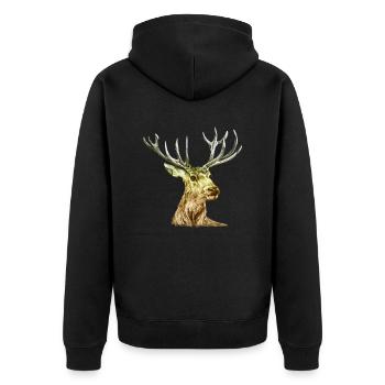 Hirsch - Unisex Premium Bio Zip Hoodie - Schwarz - Hinten - Nico (187cm)