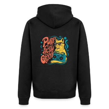 Purrfectly groovy - Unisex Premium Organic Zip Hoodie - black - Back - Nico (187cm)