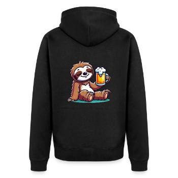 faultier bier comic - Unisex Premium Bio Zip Hoodie - Schwarz - Hinten - Nico (187cm)