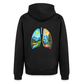 Natürliche Lunge Berglandschaft Wald - Unisex Premium Bio Zip Hoodie - Schwarz - Hinten - Nico (187cm)