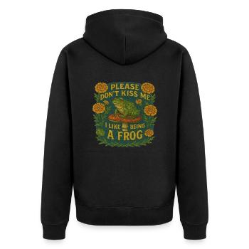 Bitte küsse mich nicht, ich mag es, ein Frosch zu sein - Unisex Premium Bio Zip Hoodie - Schwarz - Hinten - Nico (187cm)