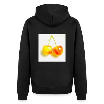 Kirsche - Unisex Premium Bio Zip Hoodie - Schwarz - Hinten - Nico (187cm)