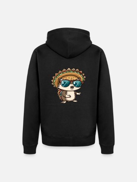 Hedgehog Comic Funny Sombrero - Unisex Premium Organic Zip Hoodie - black