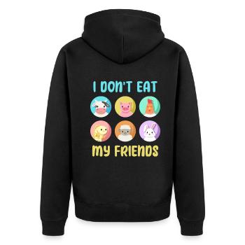 Schwein Huhn Hase Freunde Design für Veganer - Unisex Premium Bio Zip Hoodie - Schwarz - Hinten - Nico (187cm)