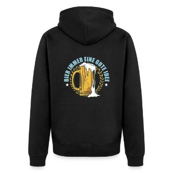 Bier Gute Idee Biertrinken Saufen Party Funshirt - Unisex Premium Bio Zip Hoodie - Schwarz - Hinten - Nico (187cm)