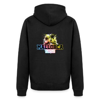 Mallorca 2025 Palmen Bunt - Unisex Premium Bio Zip Hoodie - Schwarz - Hinten - Nico (187cm)