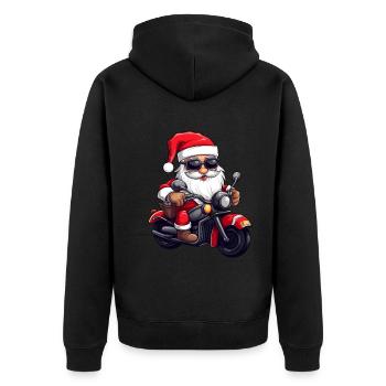 Funny Santa Claus gnome on a motorbike - Unisex Premium Organic Zip Hoodie - black - Back - Nico (187cm)
