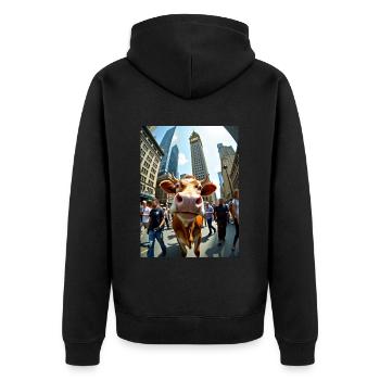 Lustige Kuh Selfie in einer belebten Stadt - Unisex Premium Bio Zip Hoodie - Schwarz - Hinten - Nico (187cm)