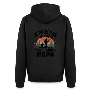 Ich kann nicht jagen Mit meinem Papa - Unisex Premium Bio Zip Hoodie - Schwarz - Hinten - Nico (187cm)