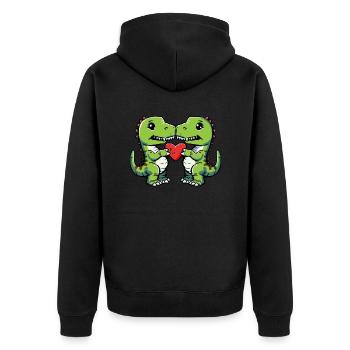 Dinosaur T-Rex Couple Heart - Unisex Premium Organic Zip Hoodie - black - Back - Nico (187cm)