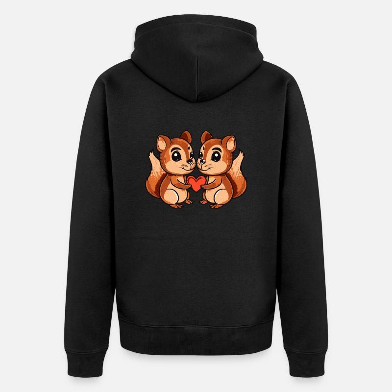Couple d’écureuils coeur - Veste à capuche bio Premium Unisexe - noir