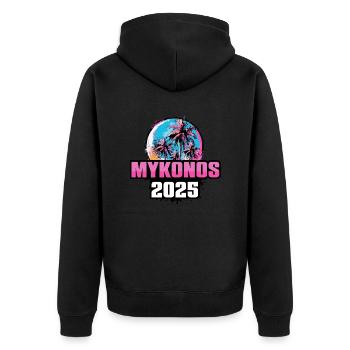 Mykonos 2025 Palmen - Unisex Premium Bio Zip Hoodie - Schwarz - Hinten - Nico (187cm)