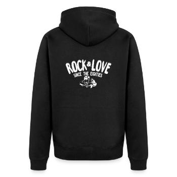 Rock Love seit den achtziger Jahren - Unisex Premium Bio Zip Hoodie - Schwarz - Hinten - Nico (187cm)