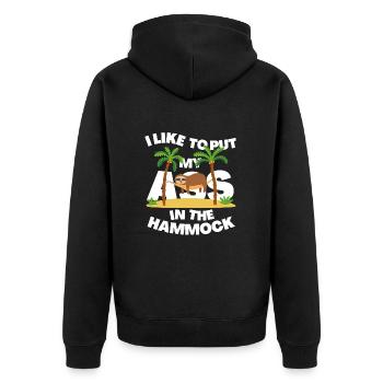 ICH MAG ES, MEINEN IN DIE HÄNGEMATTE ZU STECKEN - Unisex Premium Bio Zip Hoodie - Schwarz - Hinten - Nico (187cm)