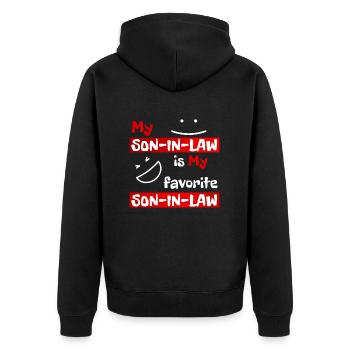 Schwiegersohn lustig - Unisex Premium Bio Zip Hoodie - Schwarz - Hinten - Nico (187cm)