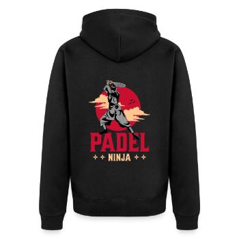 Padel Ninja Samurai Japanisches Paquet Paddel - Unisex Premium Bio Zip Hoodie - Schwarz - Hinten - Nico (187cm)
