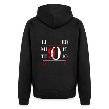 90er Jahre limitierte Auflage - Unisex Premium Bio Zip Hoodie - Schwarz - Hinten - Nico (187cm)