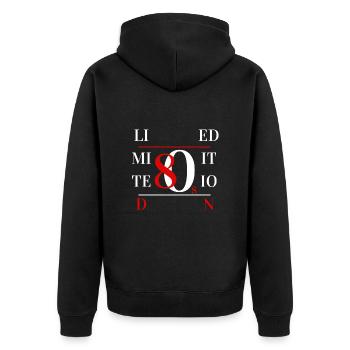 80er Jahre limitierte Auflage - Unisex Premium Bio Zip Hoodie - Schwarz - Hinten - Nico (187cm)