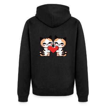 Katze Paar Herz - Unisex Premium Bio Zip Hoodie - Schwarz - Hinten - Nico (187cm)