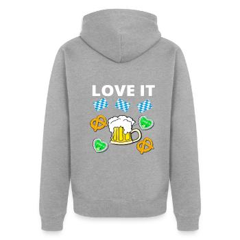 Dirndl Lustiger Spruch T-Shirt Lederhose Bussi - Unisex Premium Bio Zip Hoodie - Grau meliert - Hinten - Nico (187cm)