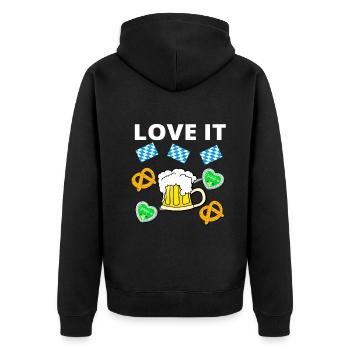 Dirndl Lustiger Spruch T-Shirt Lederhose Bussi - Unisex Premium Bio Zip Hoodie - Schwarz - Hinten - Nico (187cm)