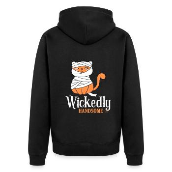 Wickedly Handsome Evil Cute Cat - Unisex Premium Organic Zip Hoodie - black - Back - Nico (187cm)